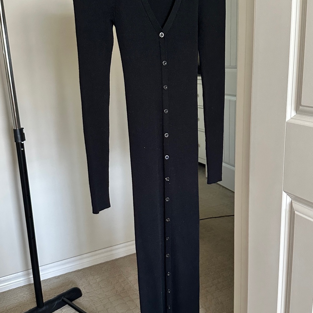 Zara Black Ribbed Button-Front Knit Dress